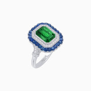 Art Deco Inspired Convertible Emerald Cut Double Halo Ring Pendant - Shahin Jewelry